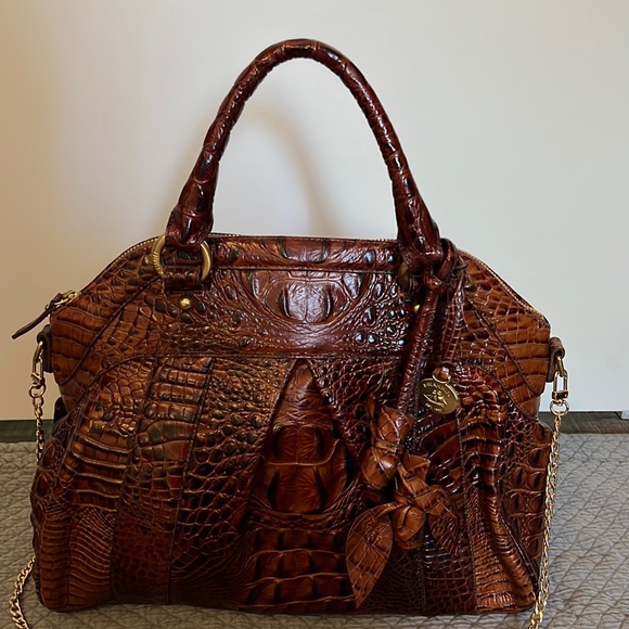 Brahmin satchel crocodile embossed brown leather large EUC Price Is Firm - Picture 2 of 13